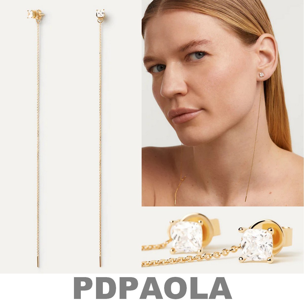 【SALE】限定◆PDPAOLA ラインストーン&チェーン ロングピアス◆