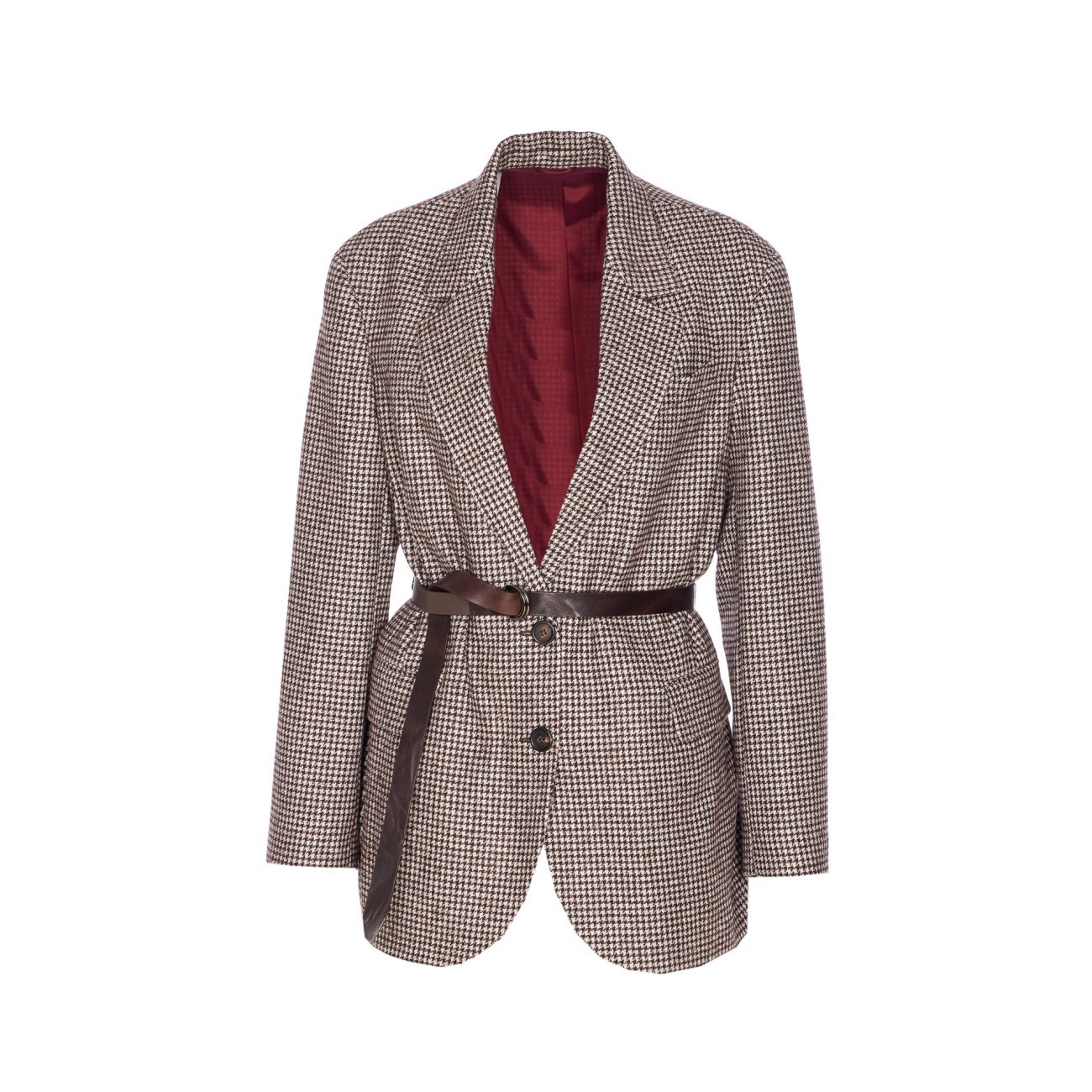 ジャケット BRUNELLO CUCINELLI WOOL HOUNDSTOOTH JACKET WITH LEATHER BELT