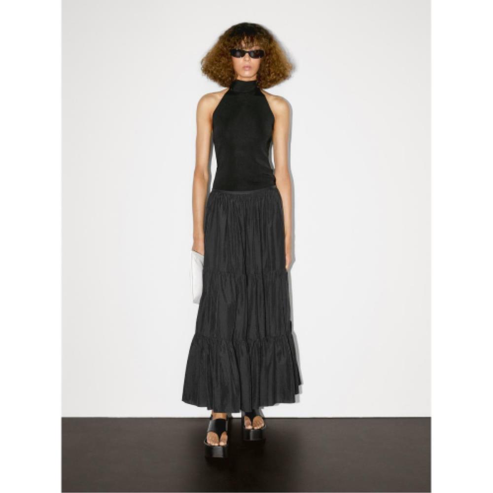 ★Massimo Dutti★ Long flared skirt with shirring detail