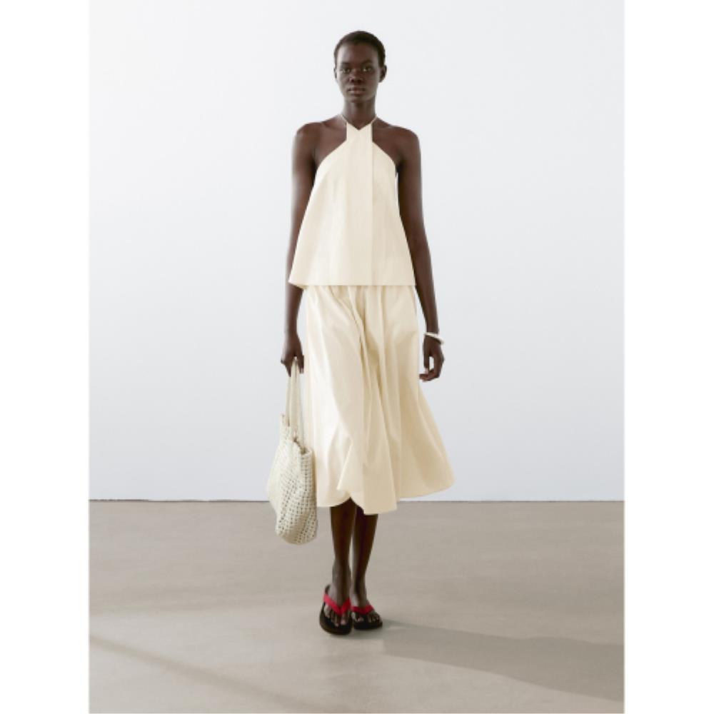 ★Massimo Dutti★ Striped cotton blend poplin skirt