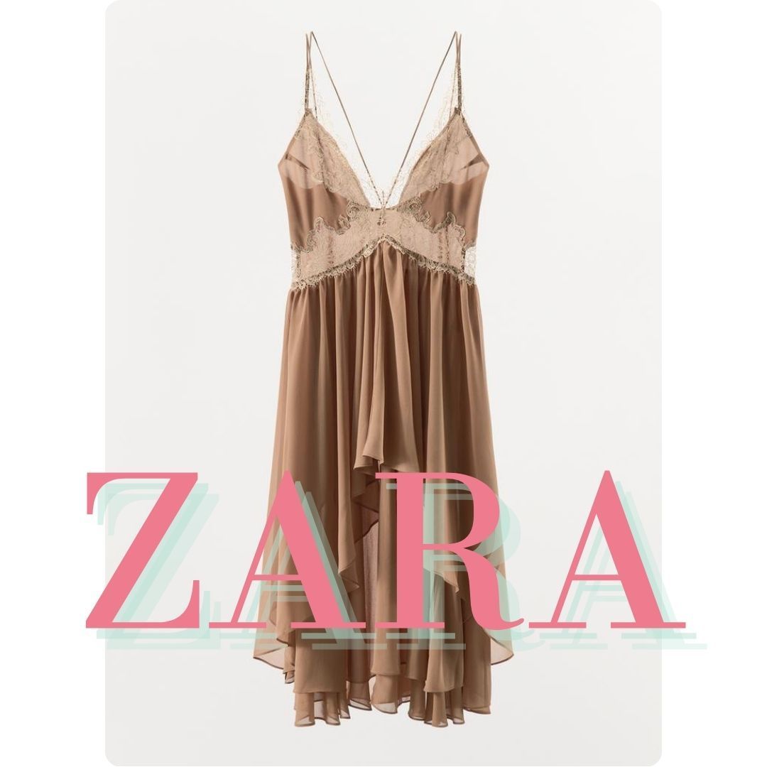 ZARA アシンメトリー レースフリル ワンピース 1067/504