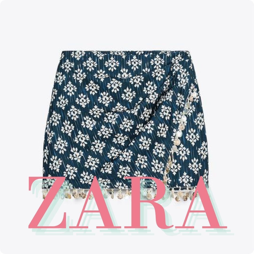 ZARA ビーズ付きプリント柄スコート 8514/051