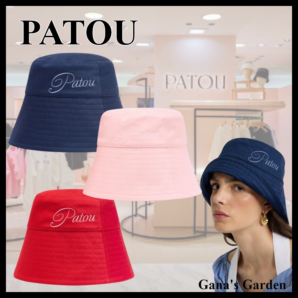 人気【PATOU】コットン エンブロイダリー ロゴ バケットハット