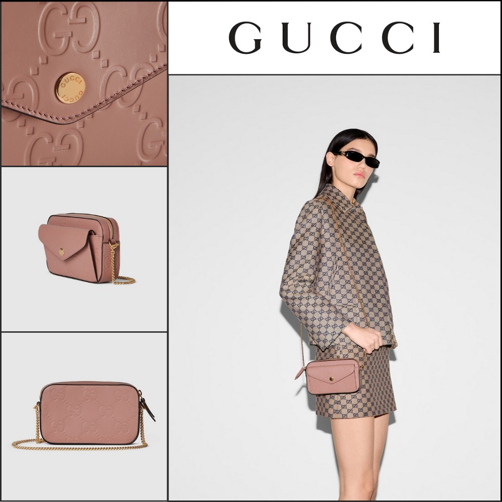 【GUCCI】GG Calf Leather Mini Shoulder Bag Dusty