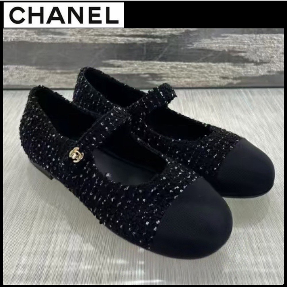 エレガントに★【CHANEL】メリージェーン ツイード ブラック