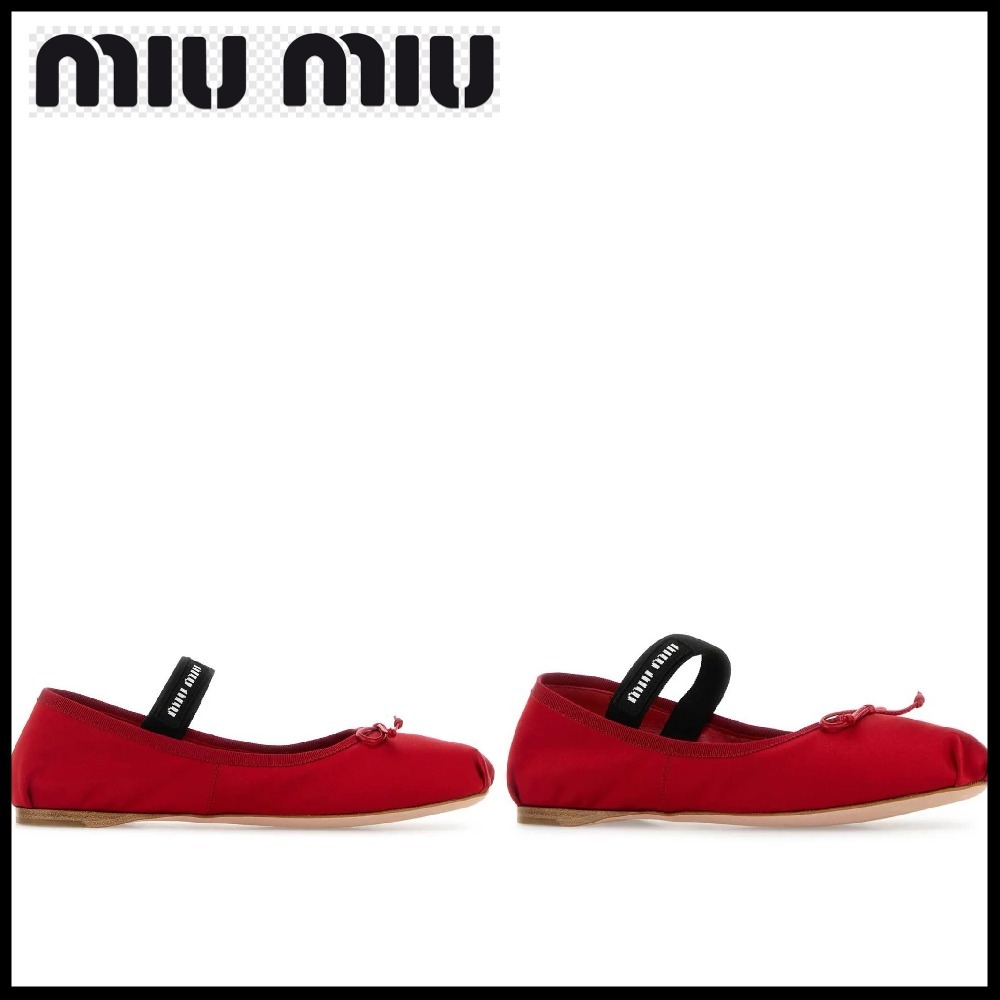 【MiuMiu】リボンディテール サテン バレリーナ シューズ