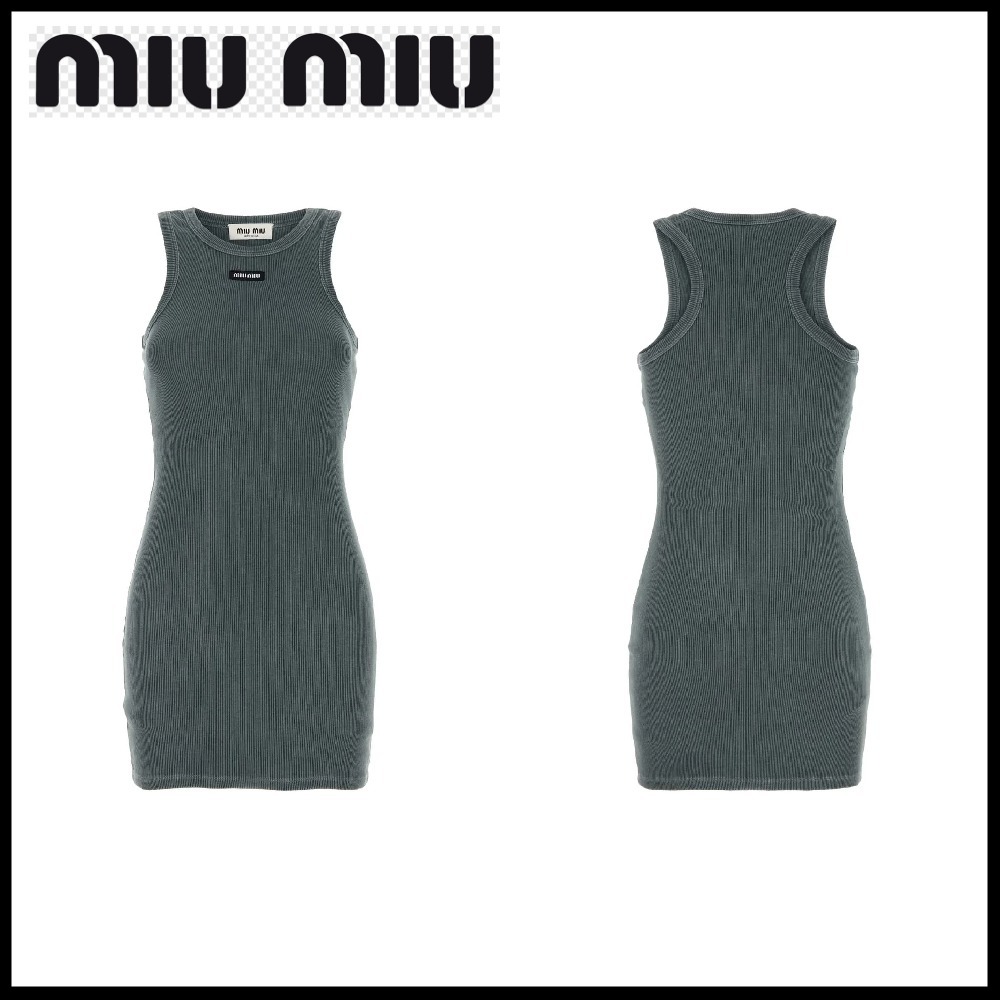 【MiuMiu】クルーネック ノースリーブ ワンピース