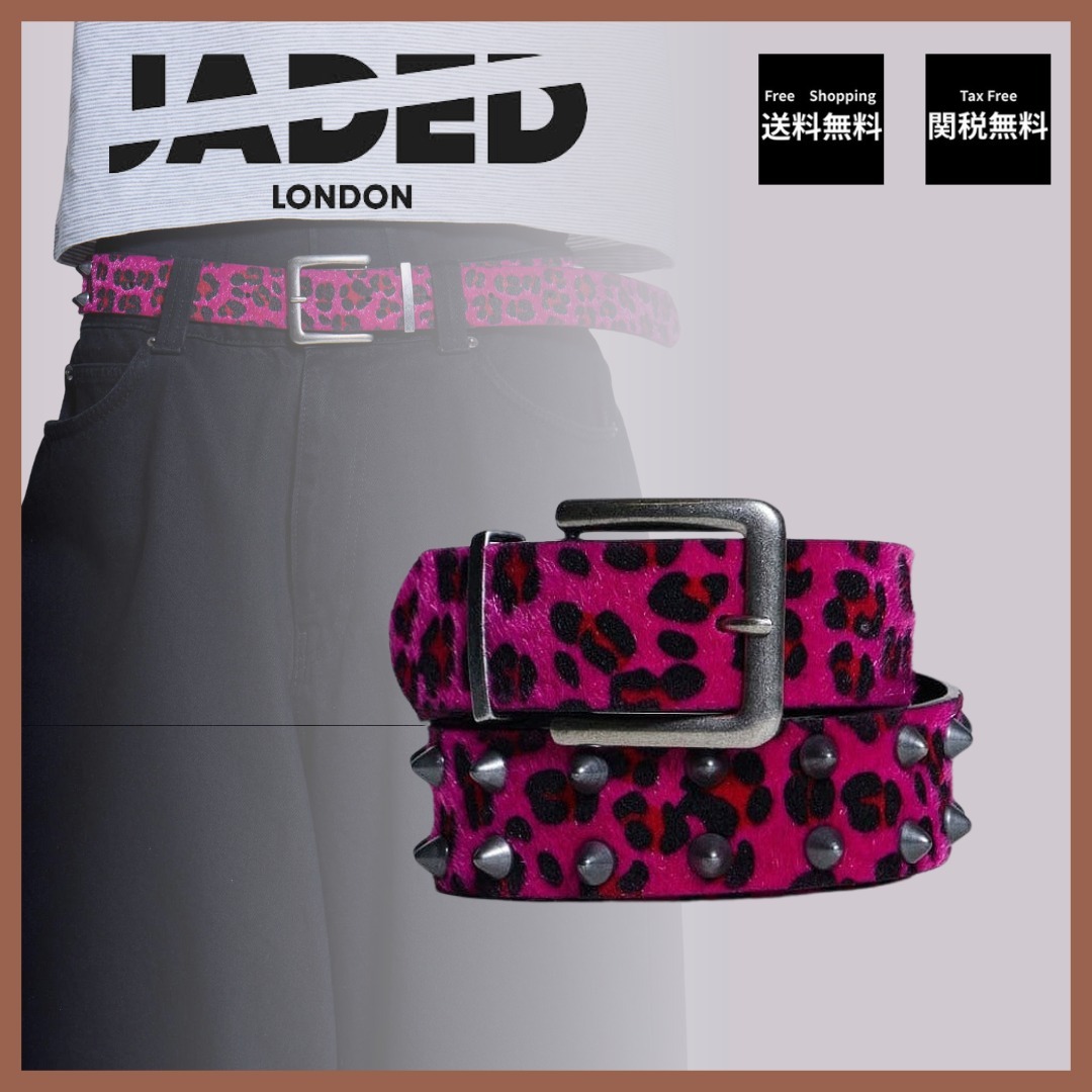 【JADED LONDON】PANTHER STUDDED BELT ピンク ヒョウ柄 ベルト