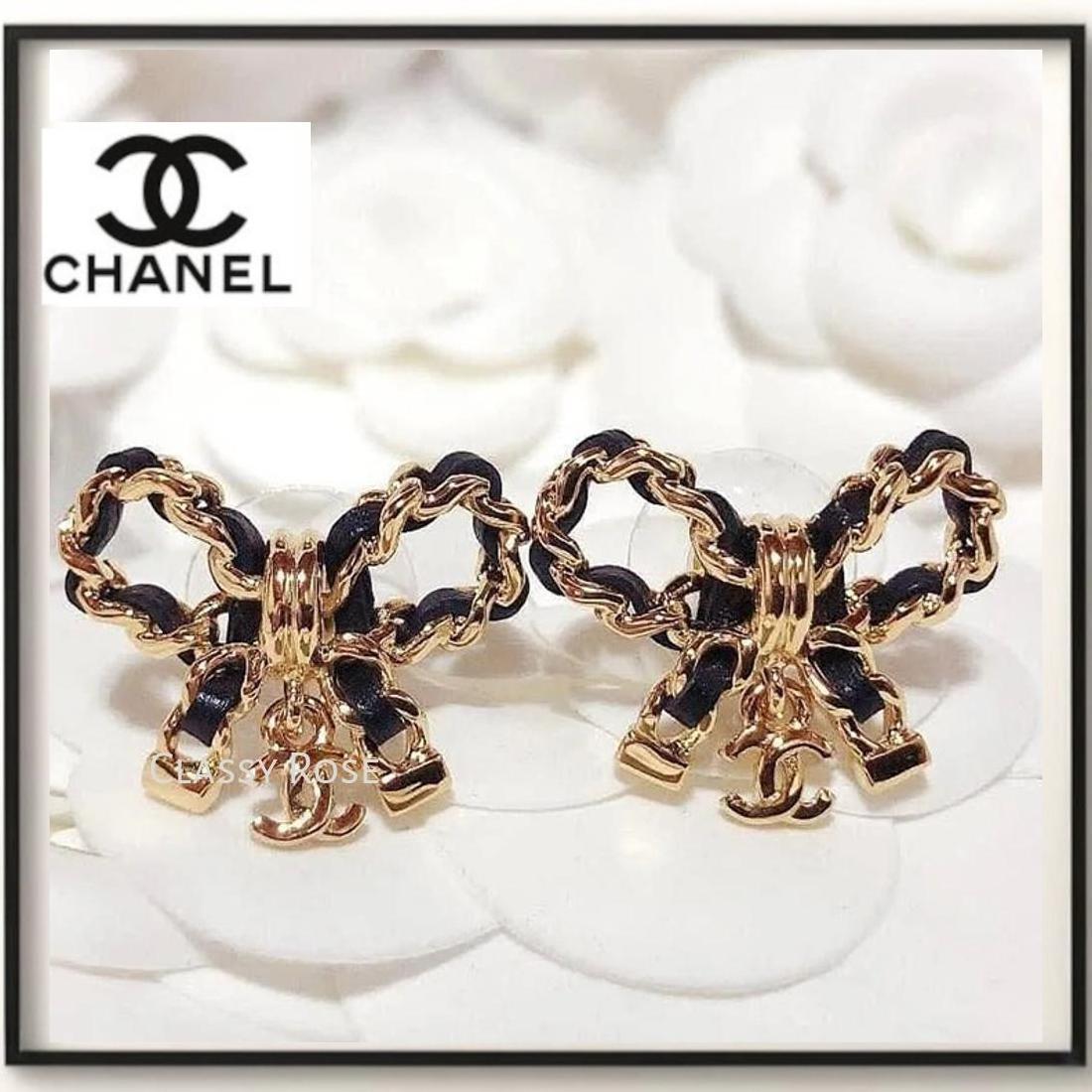 耳元可愛く存在感★【CHANEL】リボン ピアス 可愛いデザイン
