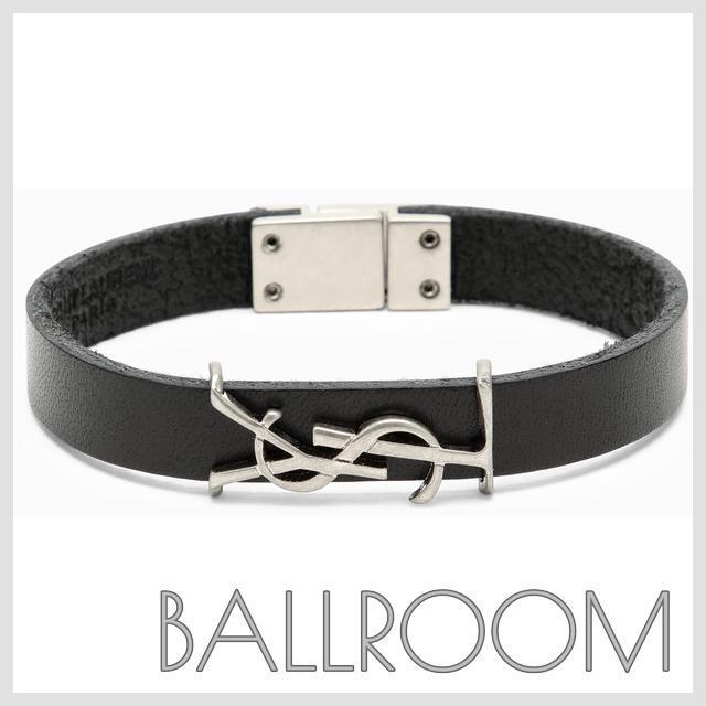 ブレスレット SAINT LAURENT BLACK LEATHER BRACELET WITH LOGO