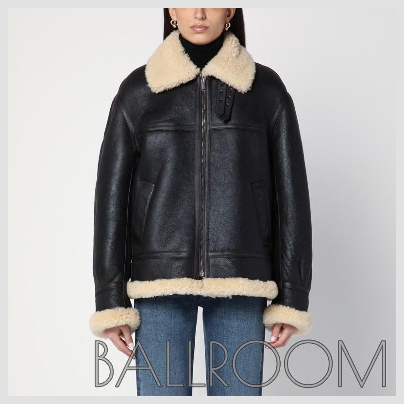 ムートン・ファーコート SAINT LAURENT BLACK LEATHER AND SHEARLING JACKET