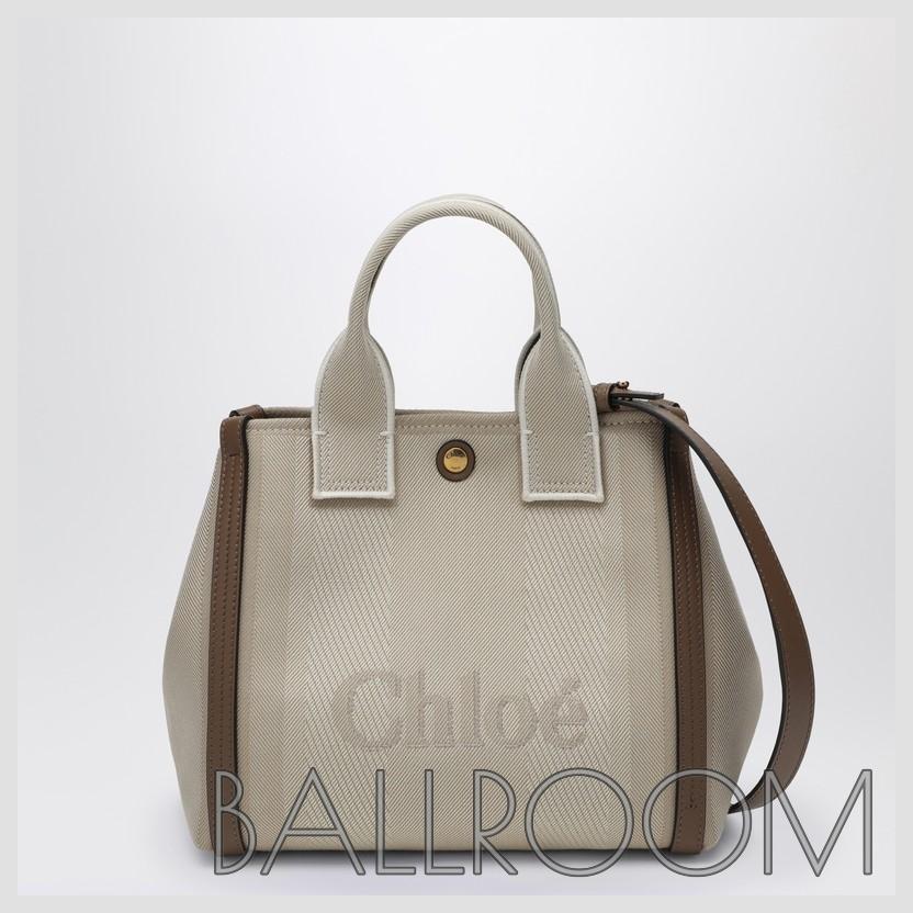 トートバッグ CHLOE CARRY SMALL TOTE BAG IN BEIGE STRIPED CANVAS