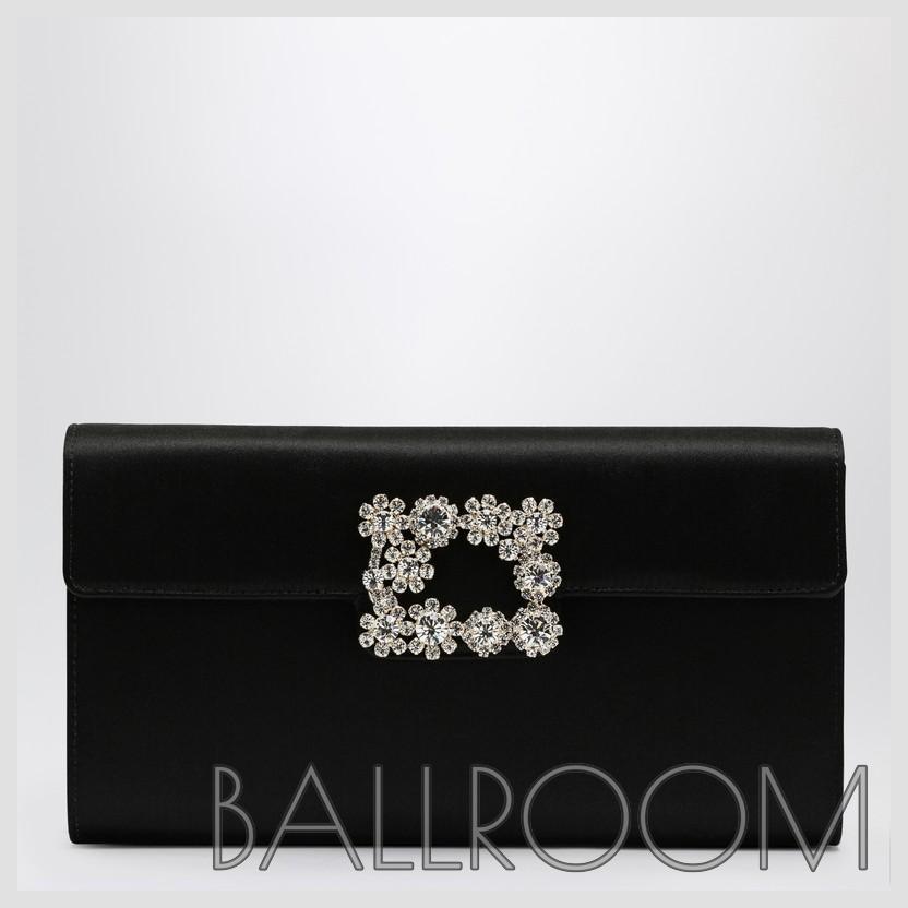クラッチバッグ ROGER VIVIER BLACK SATIN CLUTCH BAG WITH BUCKLE