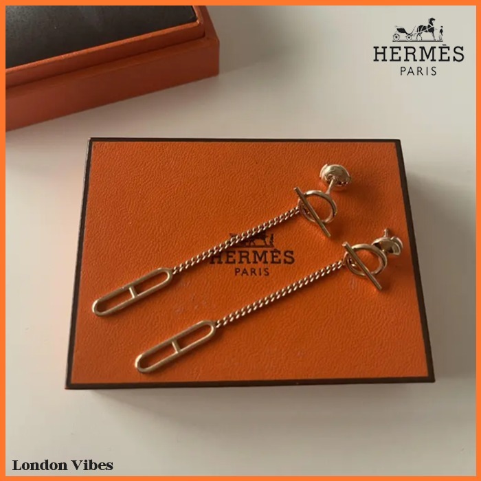 シンプルエレガント HERMES Echappee ローズゴールド ピアス