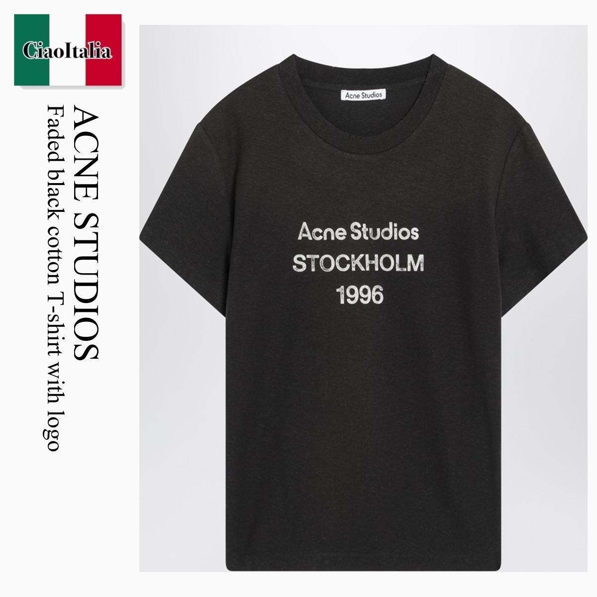 Tシャツ・カットソー Acne Studios Faded Black Cotton T-Shirt With Logo