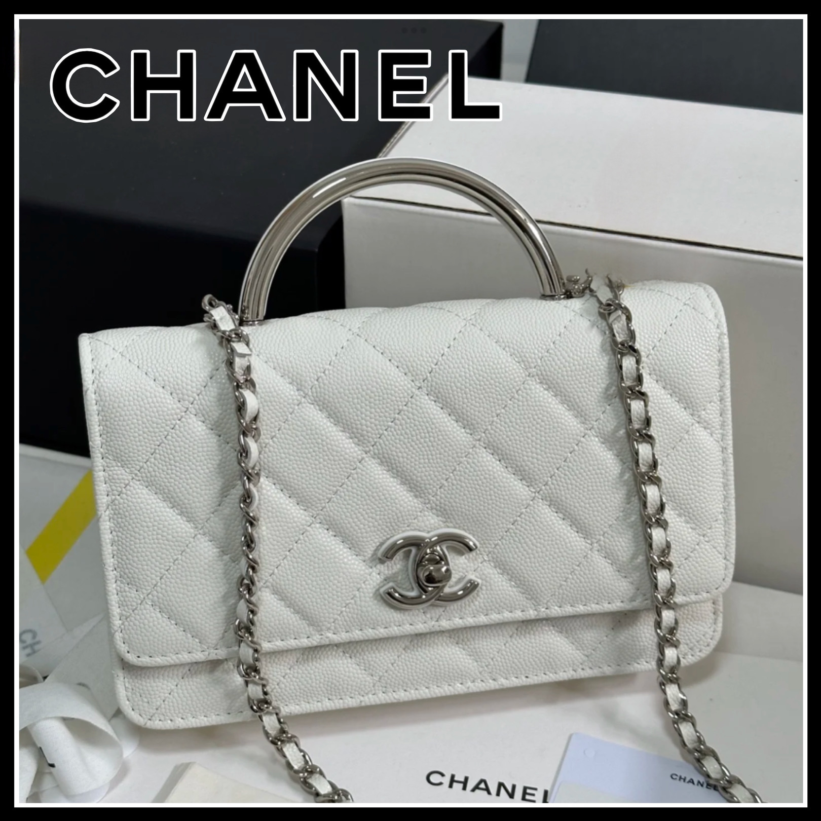《大人可愛い》CHANEL 25S チェーン クラッチ バッグ ホワイト