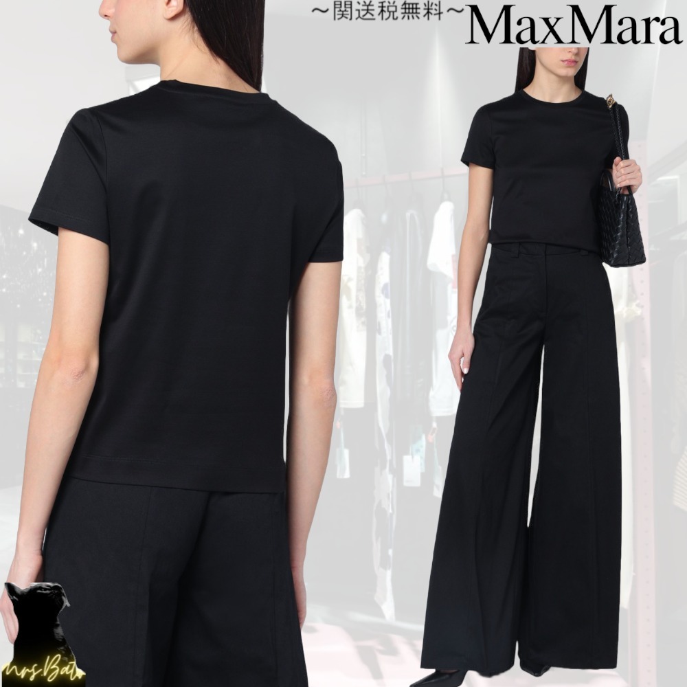 MxaMara 黒バッグやパンツに合う コットン Tシャツ 関送込