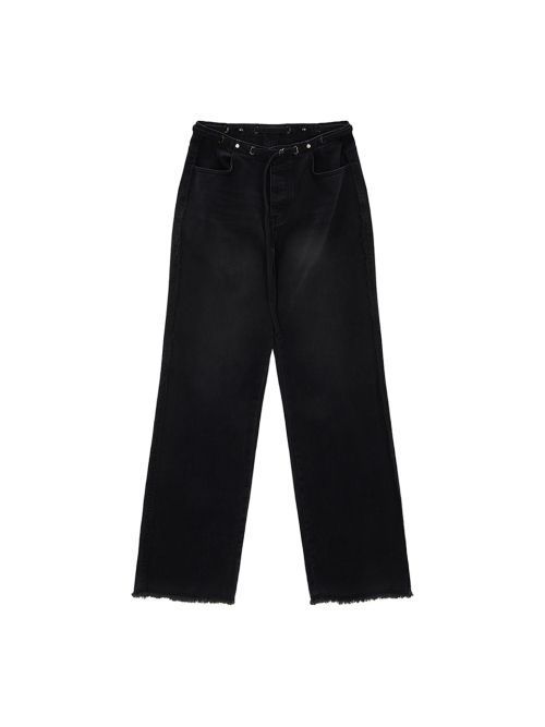 デニム・ジーパン [MATINKIM]waist string belted denim pants in black
