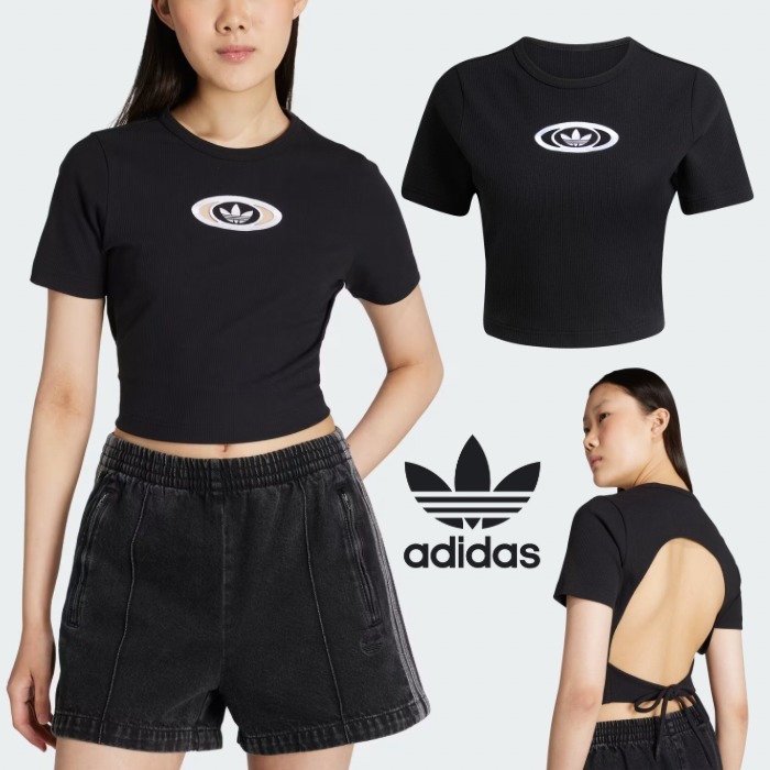国内発送【adidas】バックカットアウト リブ編み 半袖Tシャツ