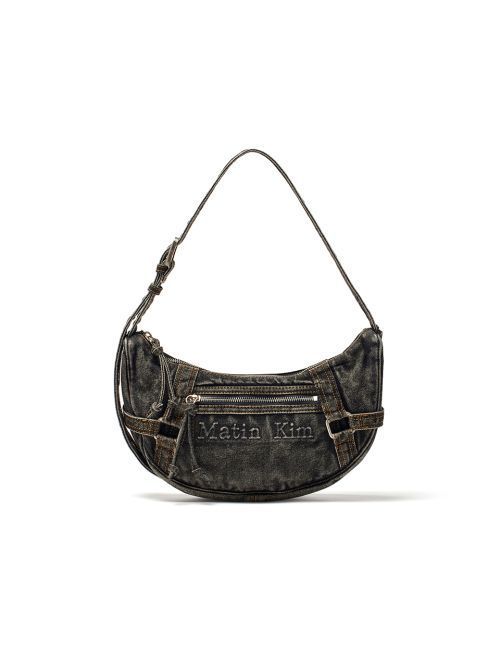 ショルダーバッグ・ポシェット [MATINKIM]matte washed denim mini hobo bag in black