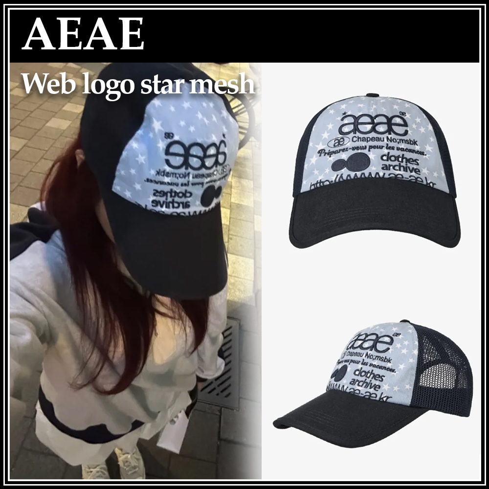 人気カラー少量入荷【AEAE】WEB LOGO STAR MESH CAPスカイブルー