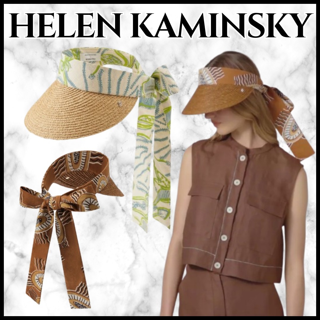 HELEN KAMINSKI★ブリムバイザー プリント リボン ラフィア ロゴ