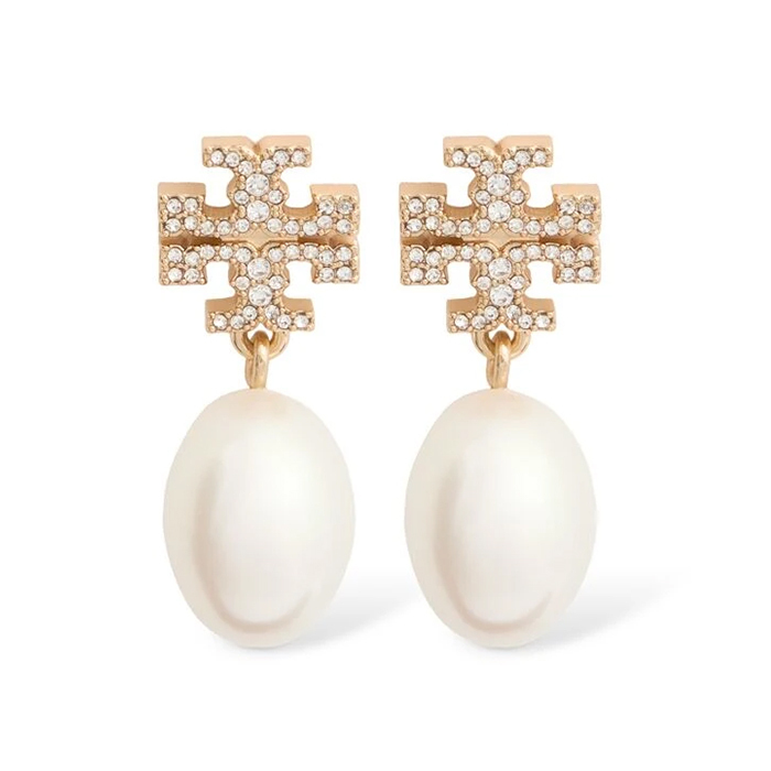《TORY BURCH》KIRA パヴェ パール ドロップ ピアス 金