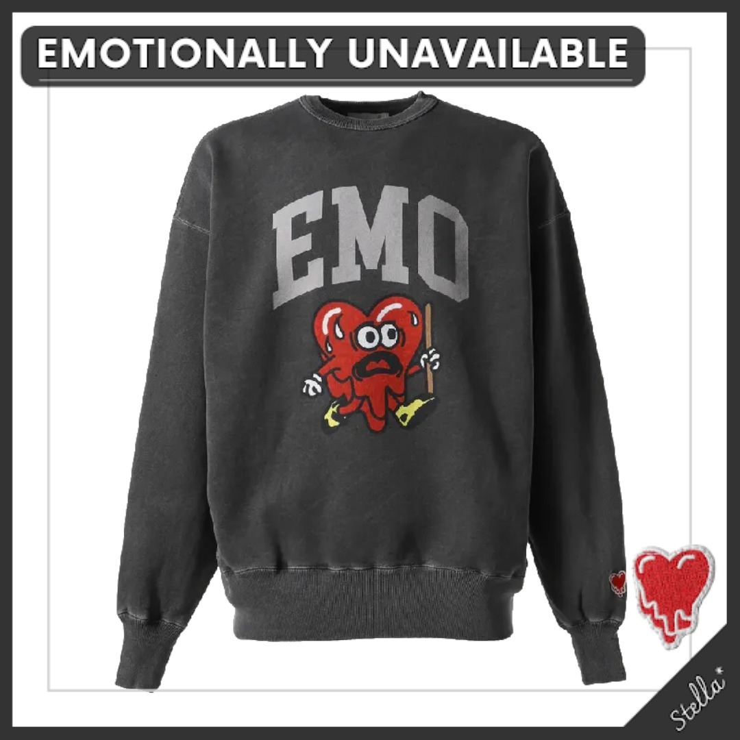 送料関税込■EMOTIONALLY UNAVAILABLE■Heart Cartoon Logo Crew