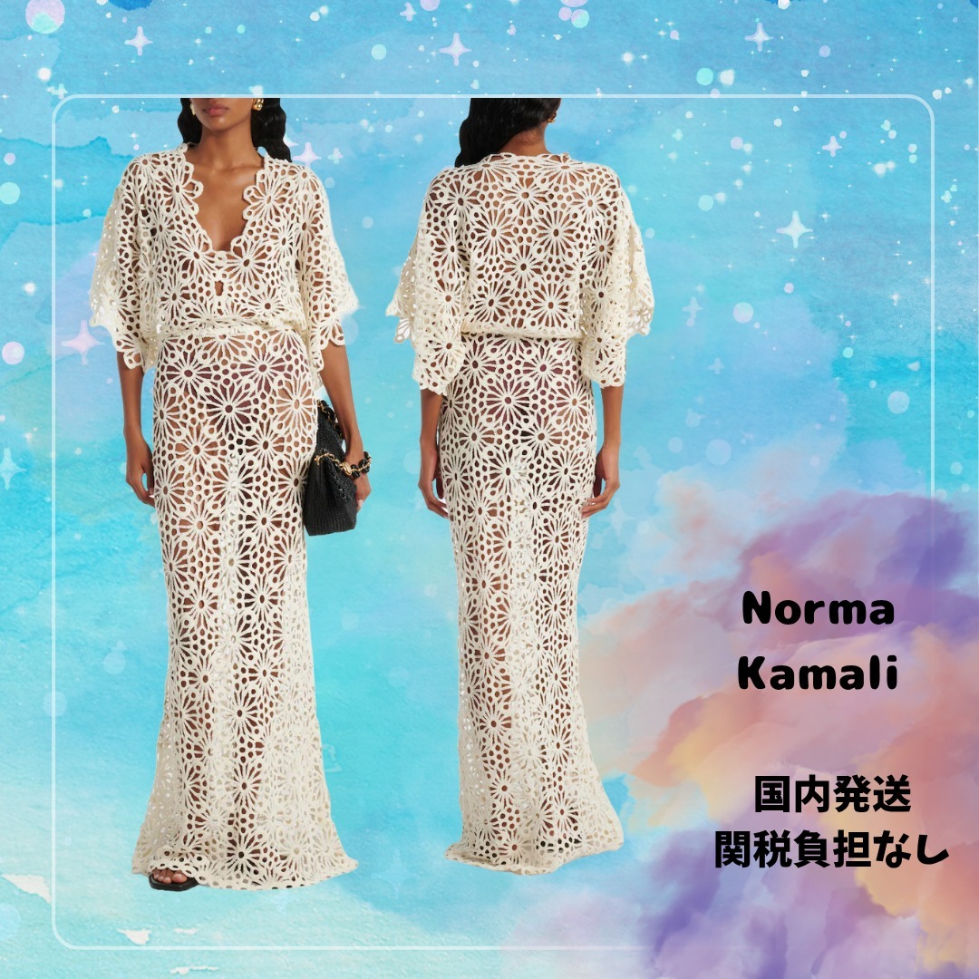 ◆ Norma Kamali◆オビクロシェコットン＆リネンマキシドレス