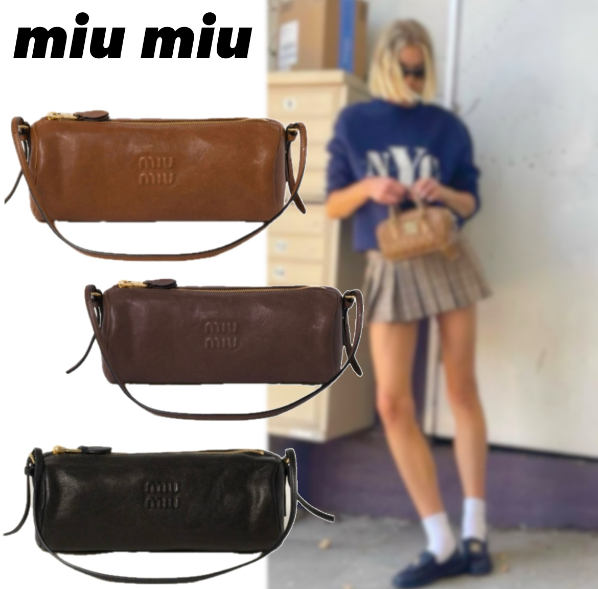 miumiu ミュウミュウ ナッパレザーポーチ バッグ 2wayショルダー