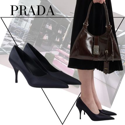 【PRADA】サテン パンプス ネイビー