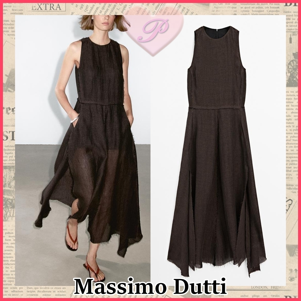 【Massimo dutti】ほつれ加工入りノースリーブワンピース