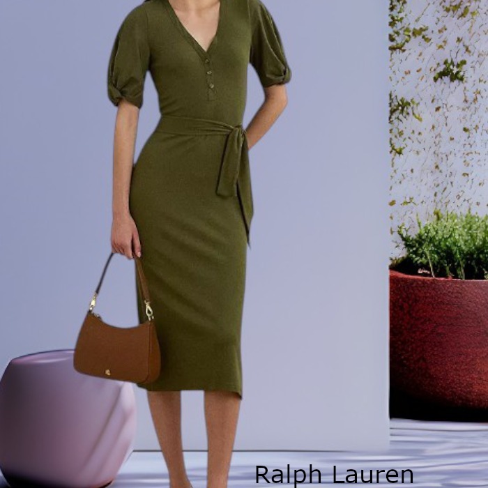 【Ralph Lauren】ベルト付きリブニットパフスリーブドレス