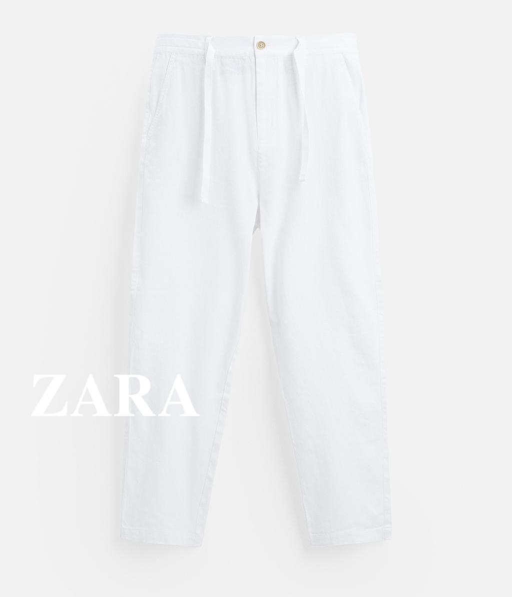 ★ドイツ発*ZARA*新作*ドローストリングリネンコットンパンツ/WH
