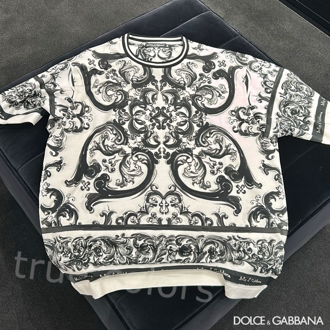 DOLCE&GABBANA 25FW モノクロ マヨルカプリント 半袖Tシャツ