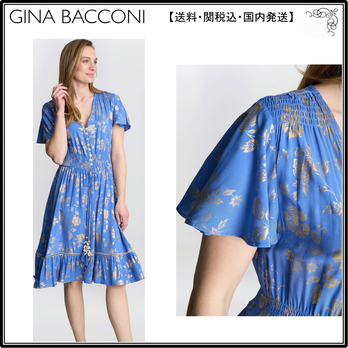 【海外限定】GinaBacconi ワンピース☆Blue ETNA Print Summer D