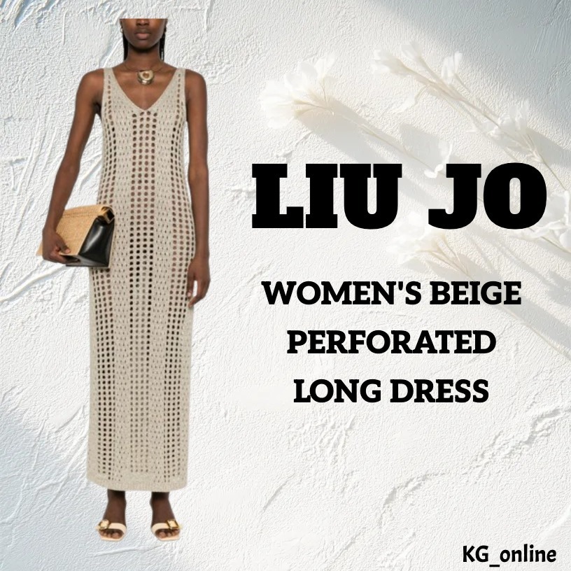 ワンピース LIU JO WOMEN'S BEIGE PERFORATED LONG DRESS