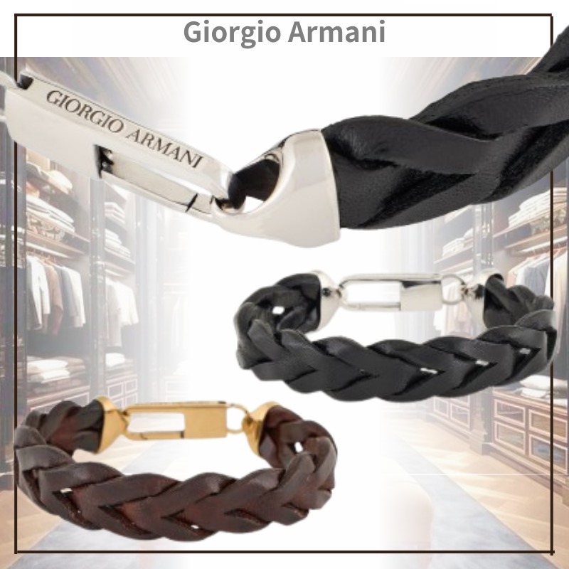 普段使いに Giorgio Armani レザー×シルバーブレスレット