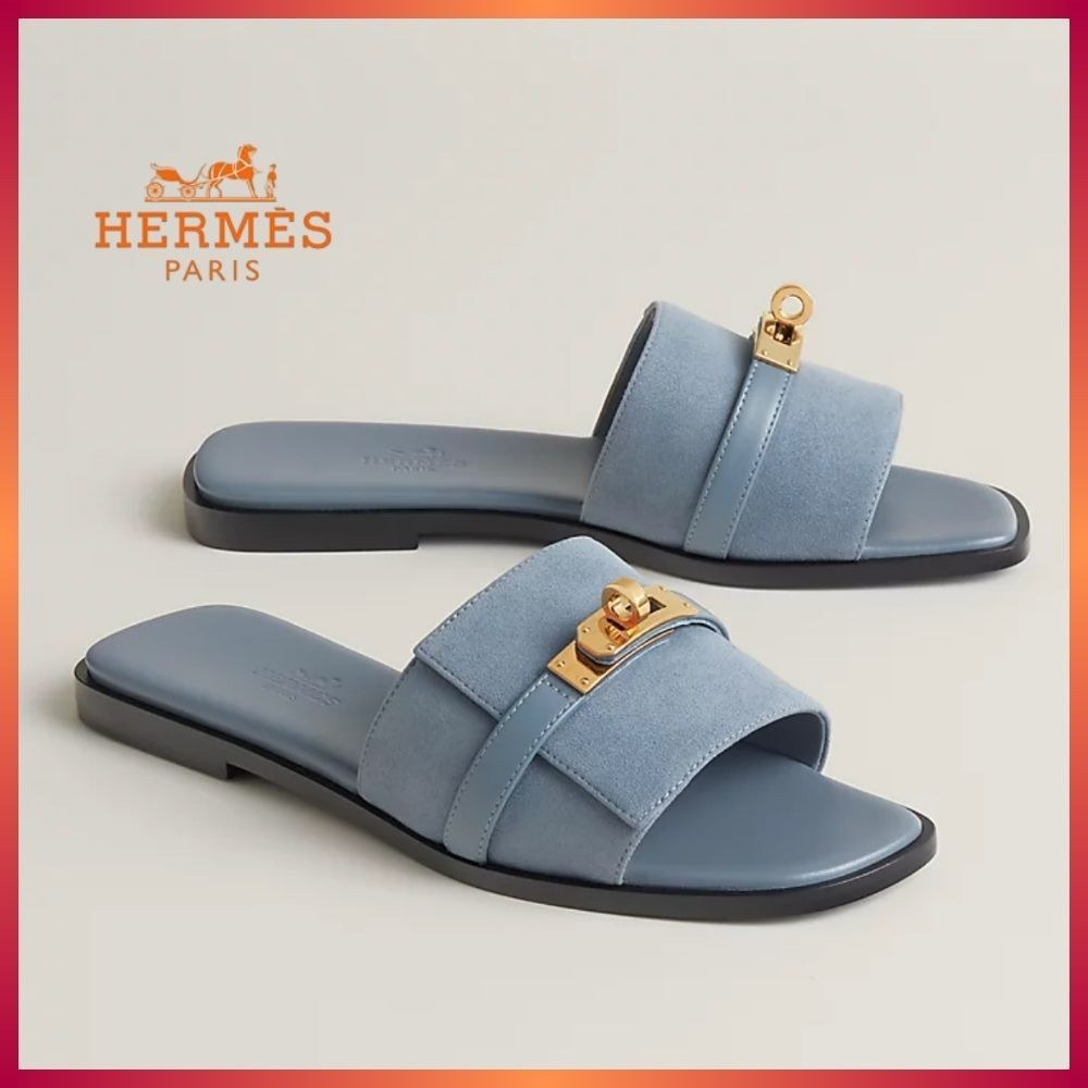 【HERMES】ケリーバックル サンダル《ジュリア》Bleu Grignon