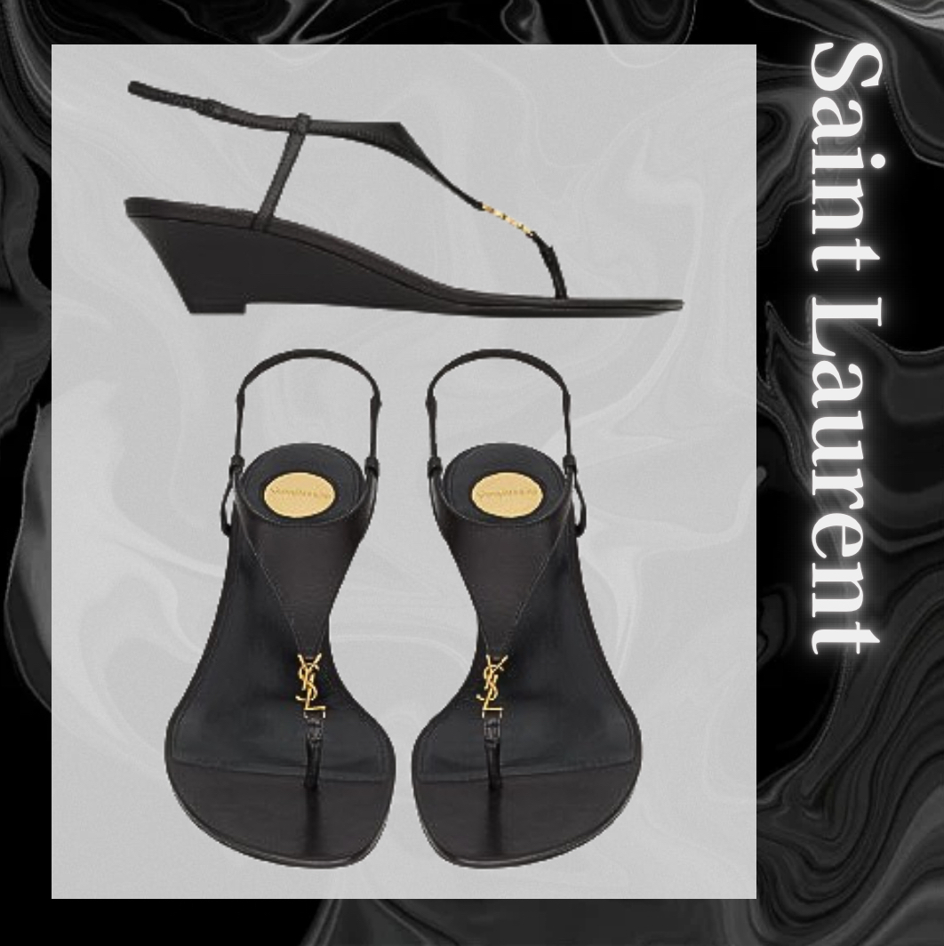 Saint Laurent ロゴ ウェッジ サンダル ブラック【人気商品】★