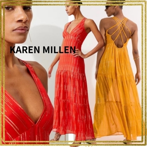 【KAREN MILLEN】ストラップビスコースジョーゼットビーチドレス