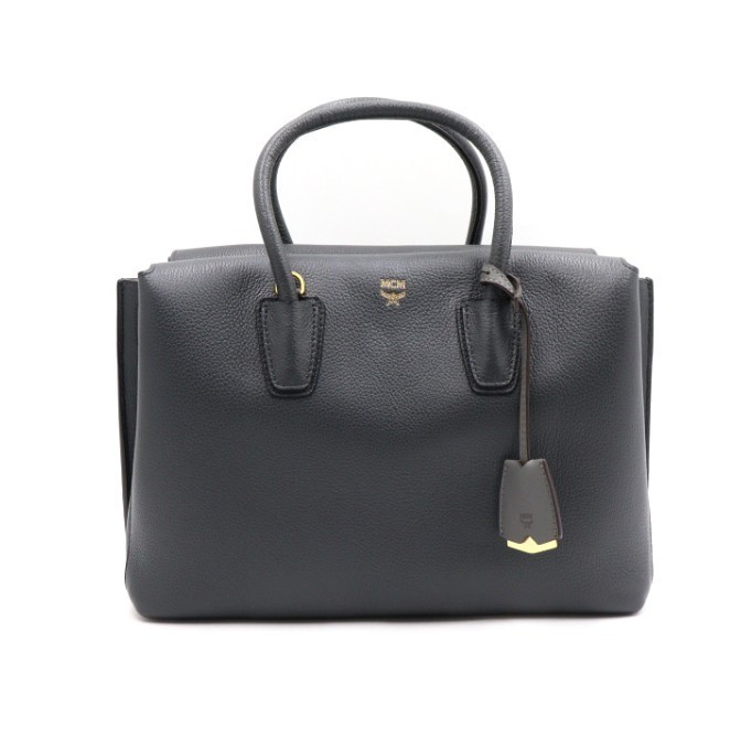 MCM 美品 ダークグレー レザー トートバッグ