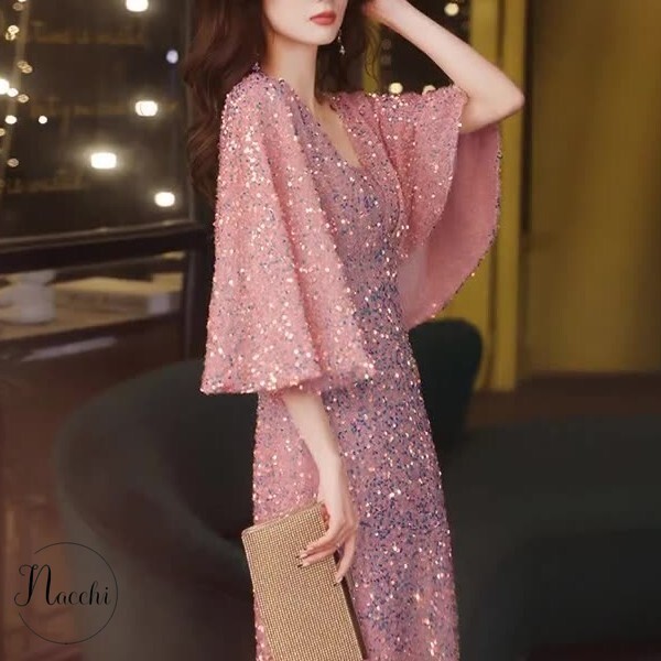 イブニングドレス ベルスリーブ グリッター 華やか系 韓国 n2261