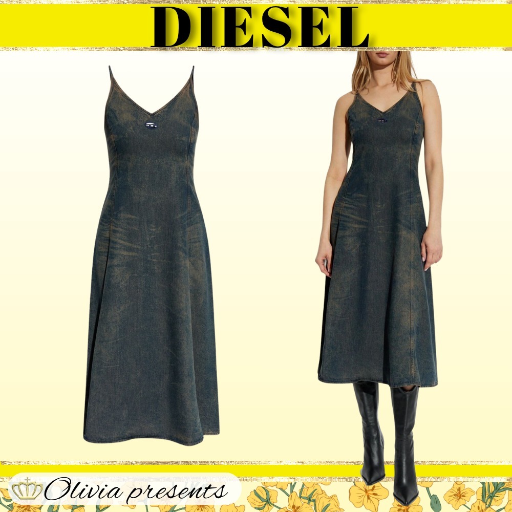 DIESEL>>ディーゼル De Beld S ロゴ刺繍ミディドレス