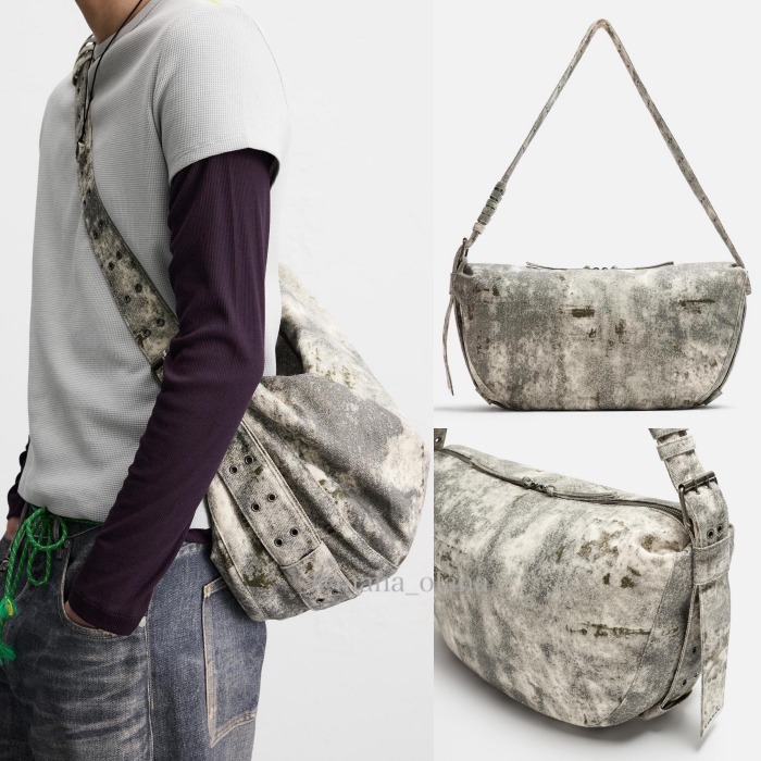 国内発送★ZARA★ヴィンテージ加工*ファブリックバッグ