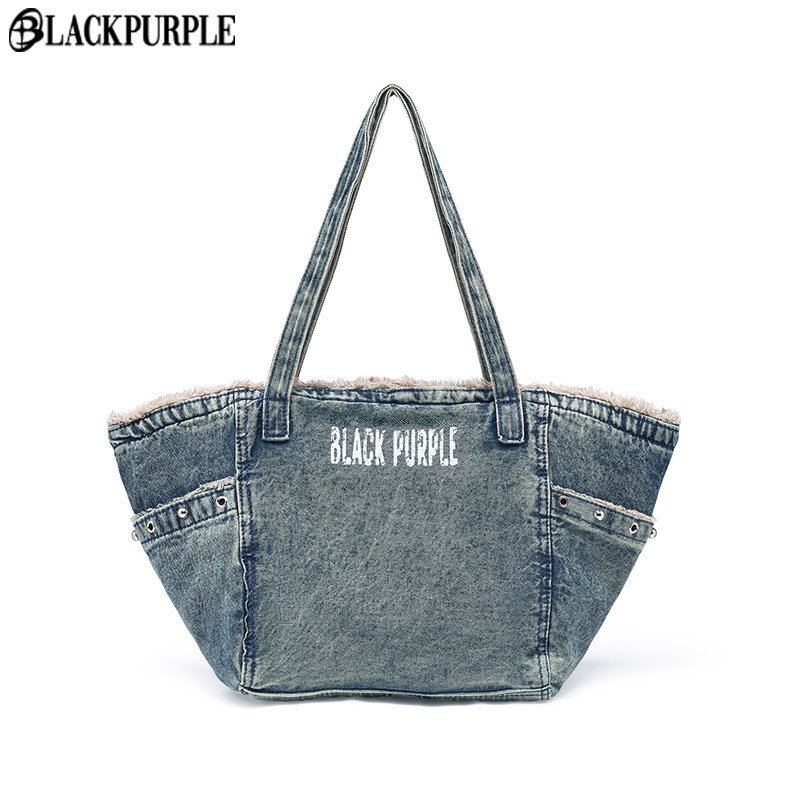 ●BLACKPURPLE● Denim Fringe Shoulder Bag / Unisex