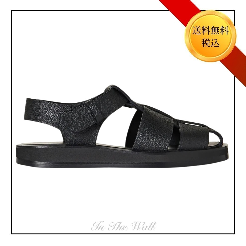【TheRow】Fisherman Sandal in Grained Calfskin Leather Black