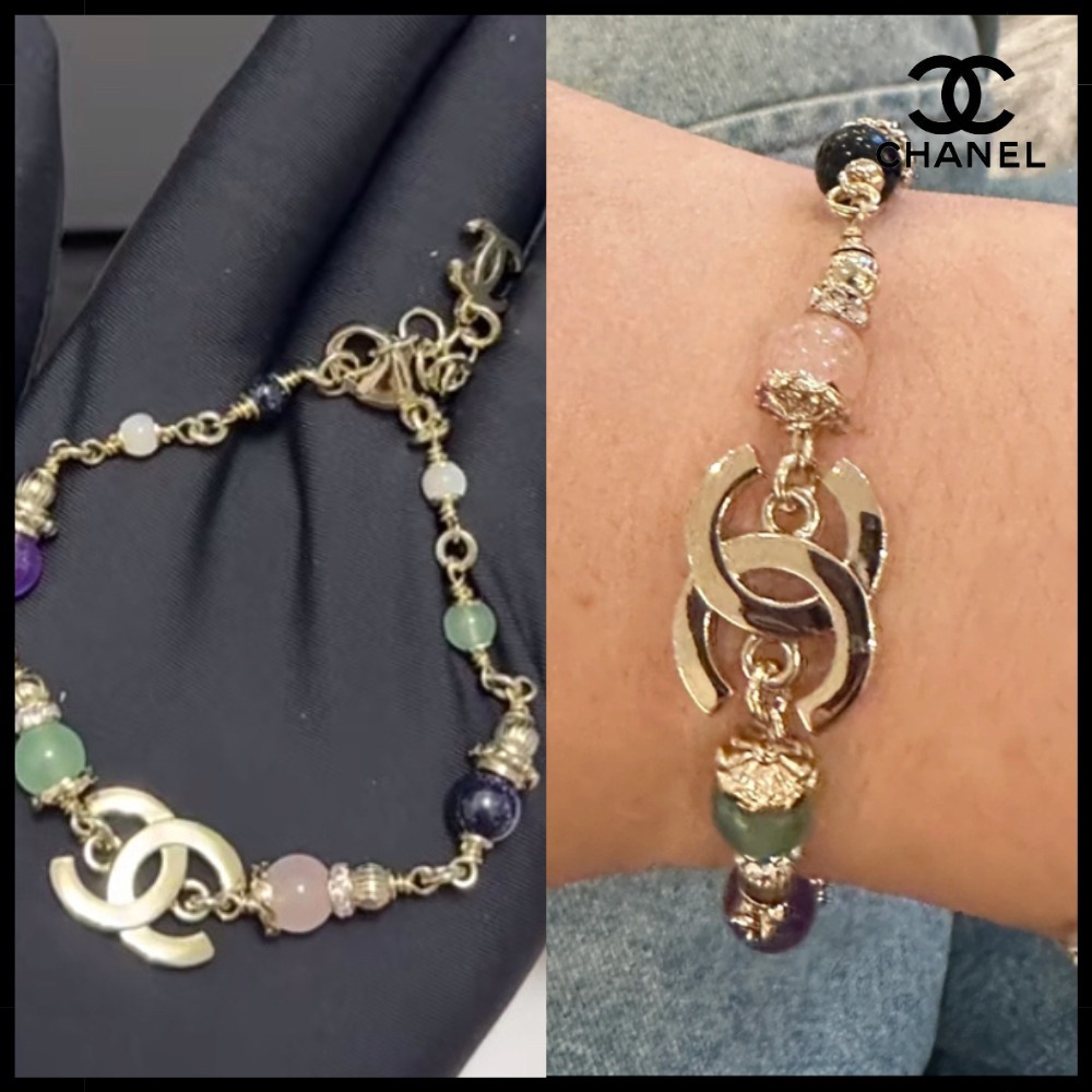 【エレガント♪】CHANEL ブレスレット ストーン ゴールド CCロゴ
