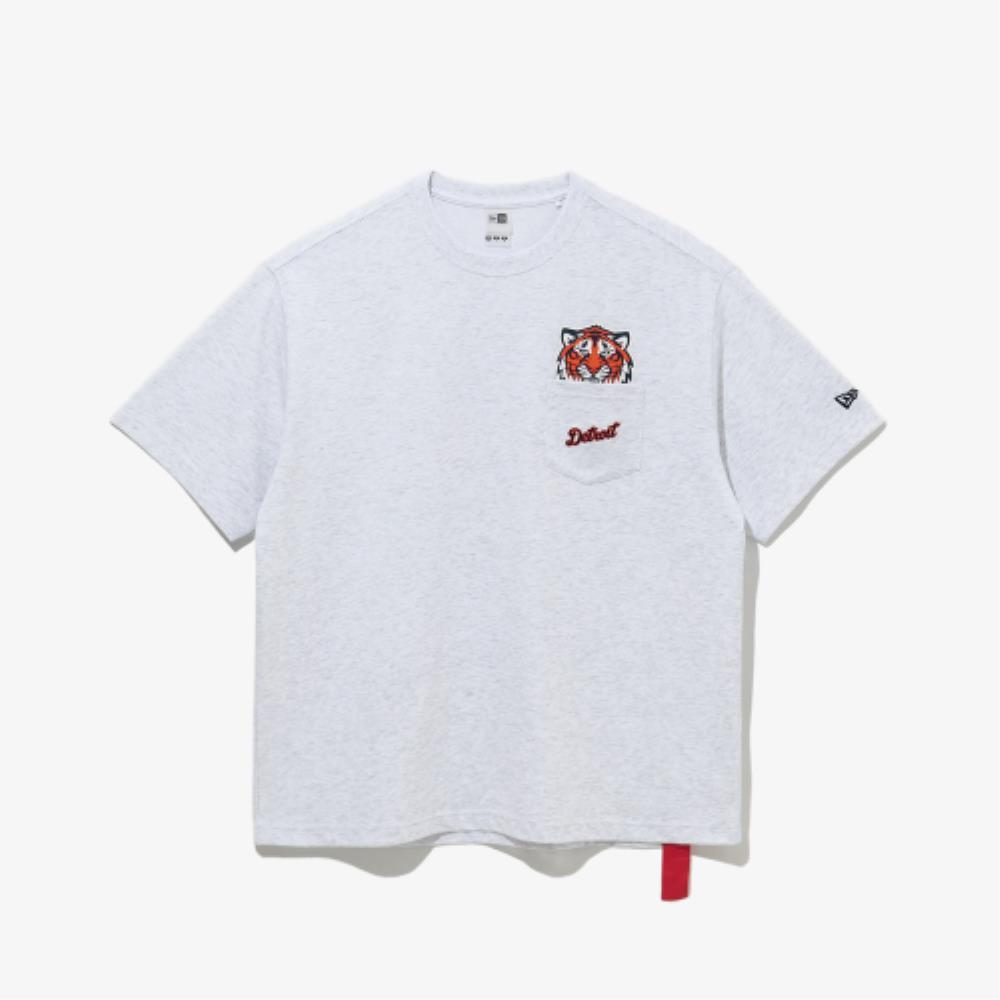 Tシャツ・カットソー New Era MLB Detroit Tigers Felt Pocket T-Shirt Heather Grey