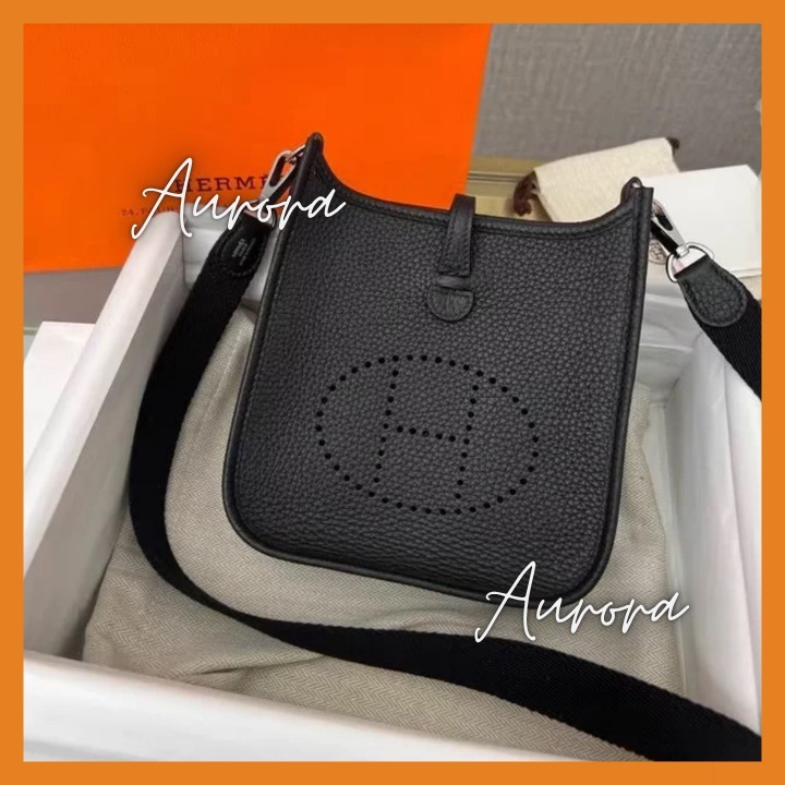 関税込 レア[HERMES]ミニエヴリン mini Evelyne 16 ノエールx銀